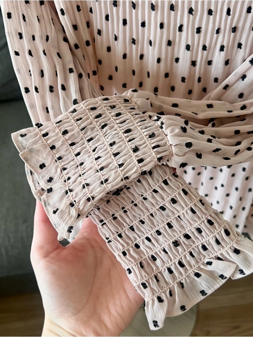 Max Studio Beige Swiss Dot Tie-Neck Blouse - Picture 10 of 13